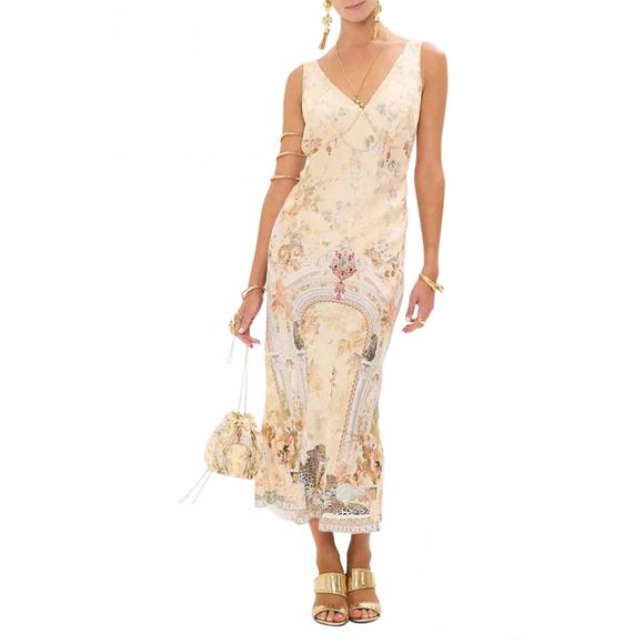 NEW CAMILLA camilla v-neck jacquard slip midi dress in adorned in antiquity - Picture 1 of 3